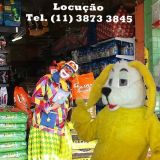 palhaço locutor, personagem vivo cachorro e outros