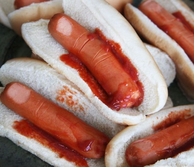 cachorro-quente-dedo Salsicha de cachorro-quente lembra um dedo