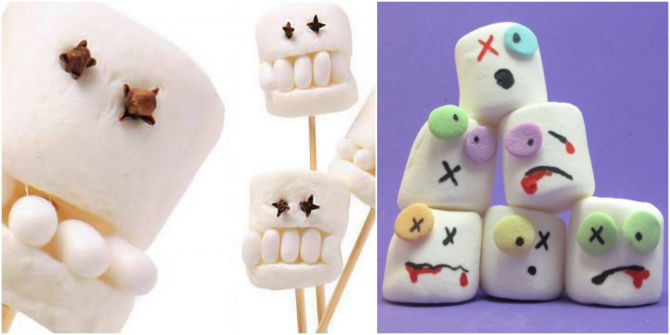 marshmellows-assustadores Marshmallows decorados como zumbis