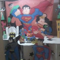 decoração liga da justiça,acompanha arco de balão