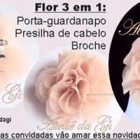 Flor de tecido 3 em 1: porta-guardanapo, broche e presilha.
