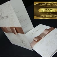 Convite linha romântica papel Aspem com acabamento em Fita cetim com laço Chanel