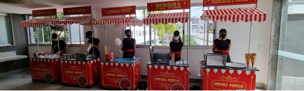 Barraquinhas e carrinhos de lanches, fest-food e alimentação
