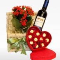 PRESENTE CESTA CHOCOLATE VINHO & FLÔR