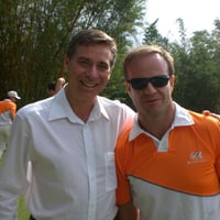 Rubinho Barrichello e Carlos Mello durante evento da Gol