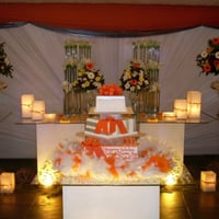 decoração da mesa do bolo