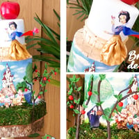 Bolo cenográfico, bolo falso branca de neve, bruxa e os sete anões