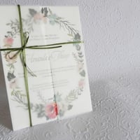 Convite de casamento aquarela em papel especial e laço de cetim - parte 1