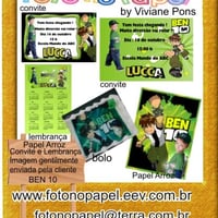 Convite, Lembrança, Papel Arroz Ben 10
