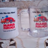 Caneca branca e cristal personalizada com a logotipo da empresa e mensagem. 300 Ml. Estampagem sem l