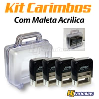 Carimbos com 04 unidades + Maleta em acrílico crista.