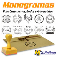 Carimbo monograma 40 x 40mm para casamentos, bodas e aniversários. Catálogo online.