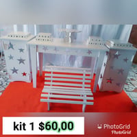 Kit 1
Mesa 1.20
6 bandejas
1 porta bolo
2 Cubos
1 banquinho