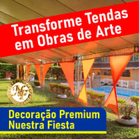 Elevando o padrão de elegância para o seu evento, as tendas com decoração premium da Nuestra Fiesta