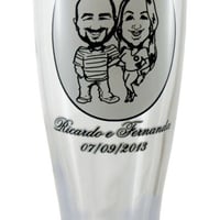 Tulipa personalizada com caricatura e nomes do casal. Excelente opção de Lembrancinhas para convidad